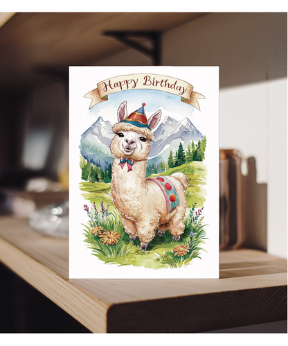 Happy Birthday cute alpaca watercolour