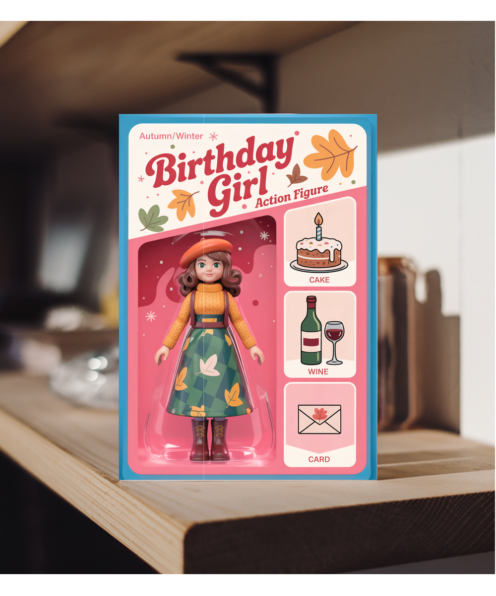 Happy Birthday card autumn and winter birthday girl action figure