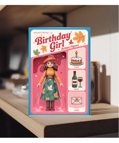 Happy Birthday card autumn and winter birthday girl action figure