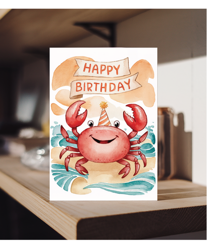 Happy Birthday cute crab watercolour