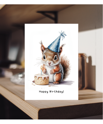 Baby Woodland Squirrel Birthday Card Adorable Animal Watercolour Illustration