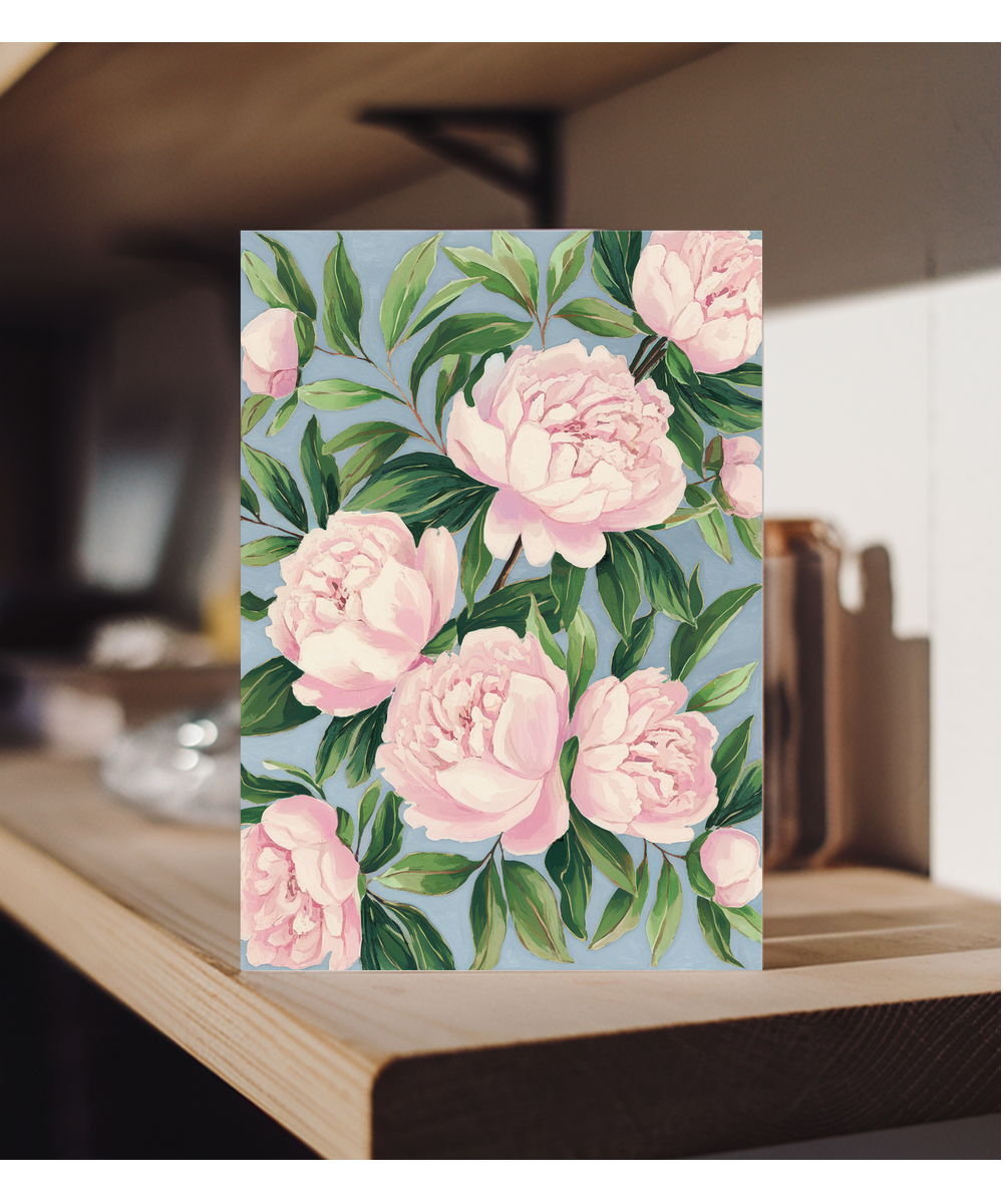 pink peonies and green leaves