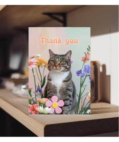 Thank You with Cat with Flowers