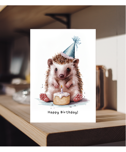 Baby Woodland Hedgehog Birthday Card Adorable Animal Watercolour Illustration