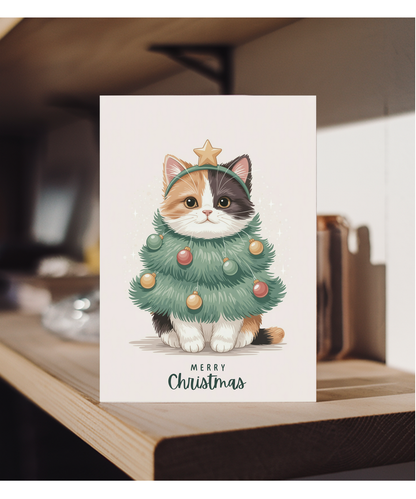 calico cat in christmas tree costume
