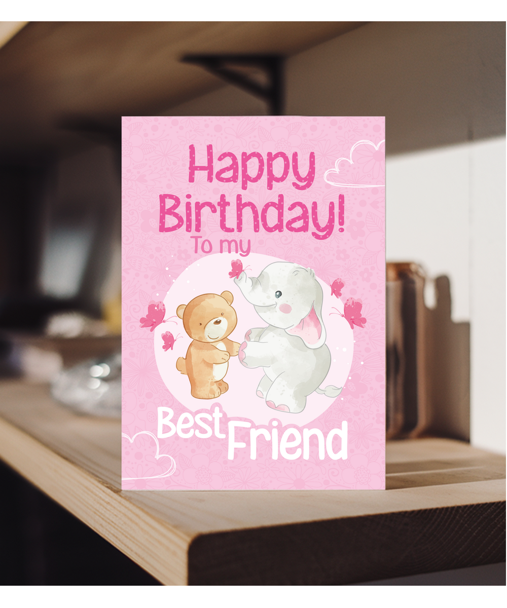 Happy Birthday Card to My Sister Bear and Elephant in Pink