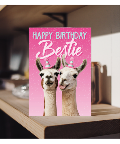 Silly Birthday Card for Bestie with Party Llamas