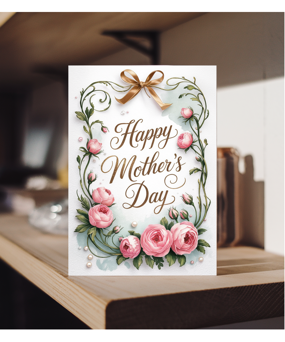 Happy Mothers Day Vintage Flowers and Pearls