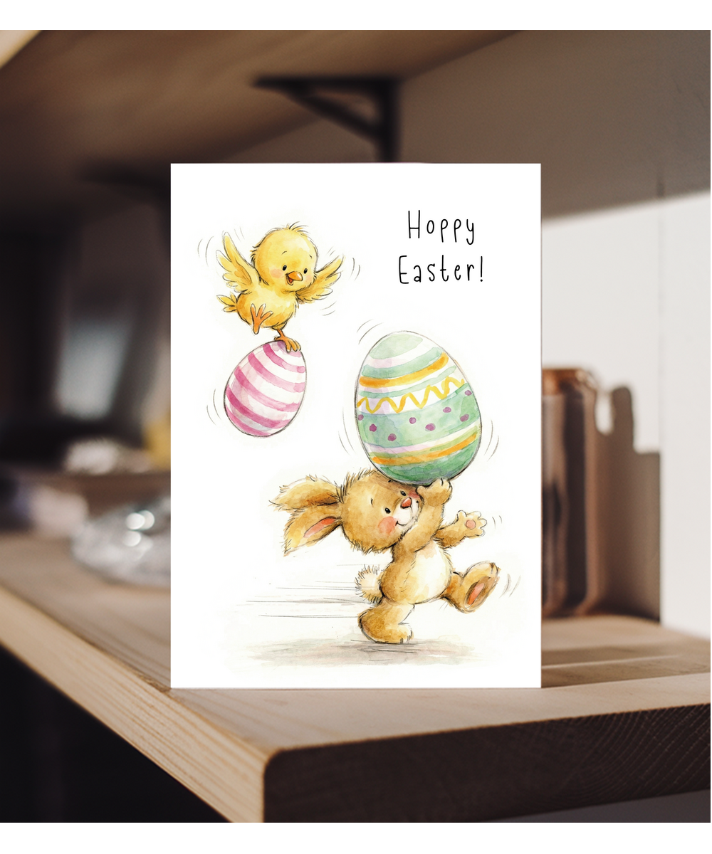 Hoppy Easter Card Bunny and Baby Duck