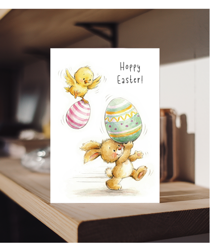 Hoppy Easter Card Bunny and Baby Duck