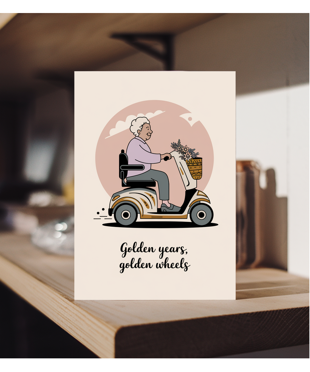 Funny Birthday Card Golden Years, Golden Wheels