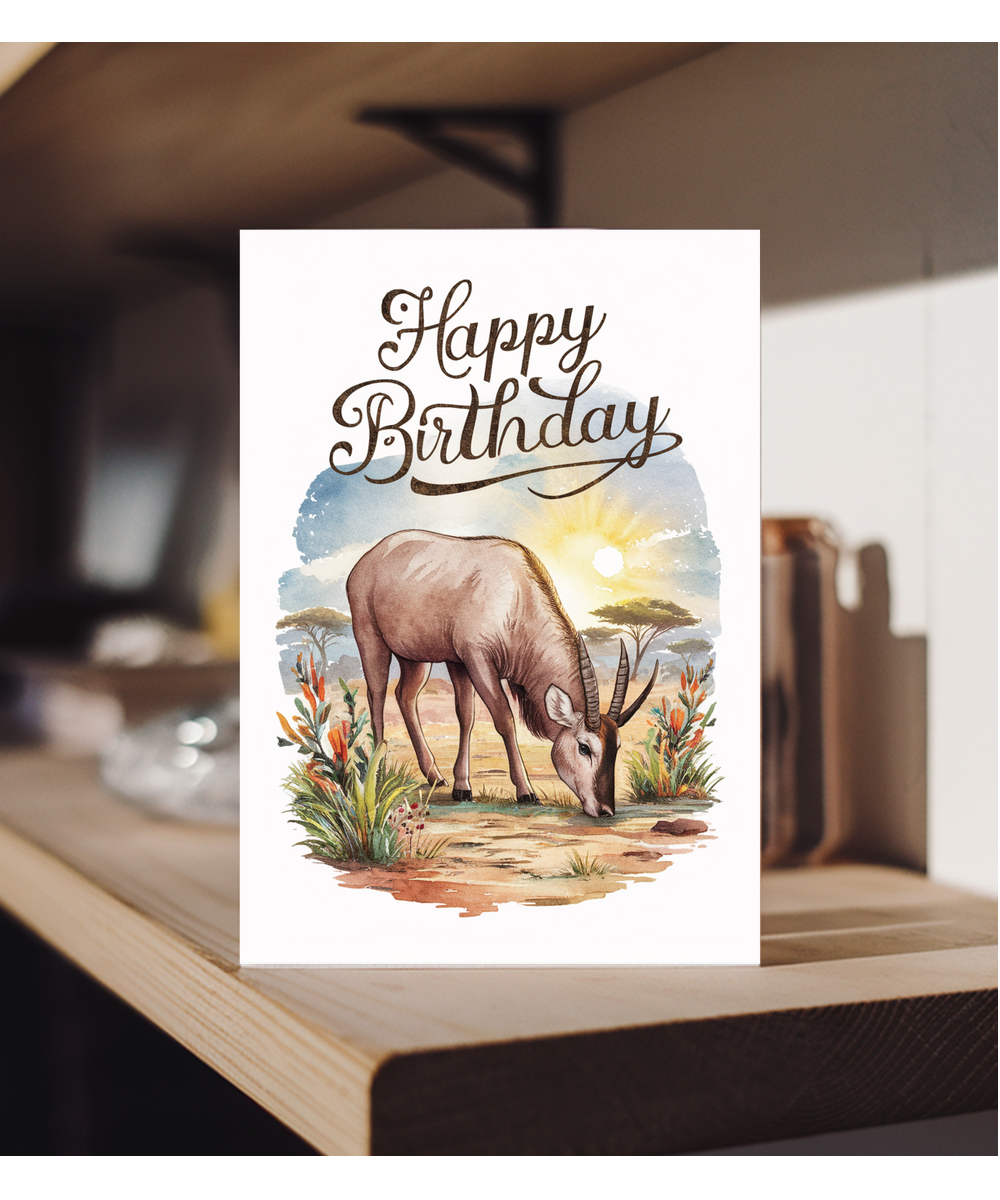 Happy Birthday cute waterbuck watercolour