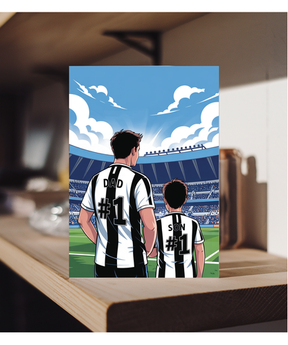 football black and white striped number one dad and son