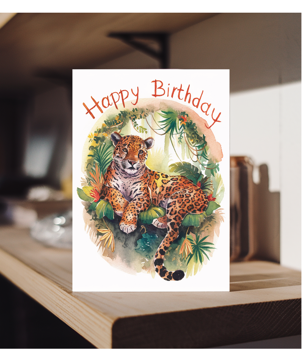 Happy Birthday cute jaguar watercolour
