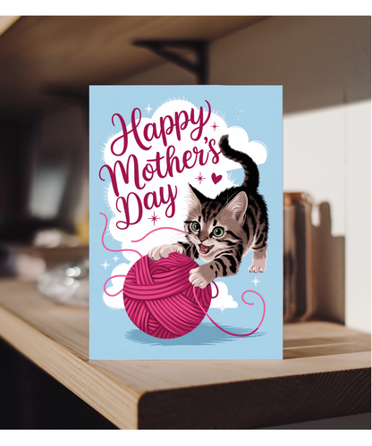 Happy Mothers Day with Playful Cat