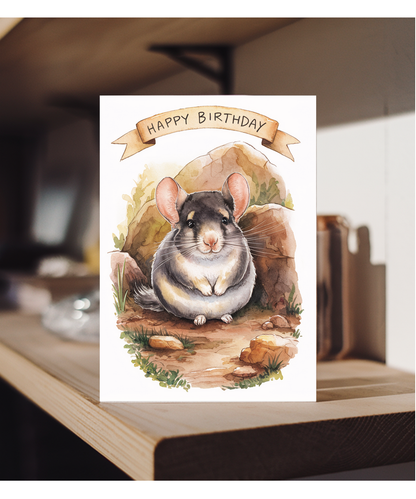 Happy Birthday cute chinchilla watercolour