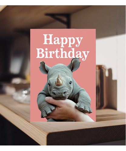 Birthday card Miniture rhino cute funny