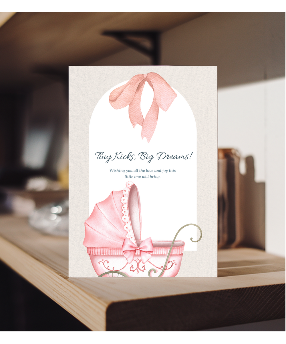 pregnancy card pink tiny kicks, big dreams