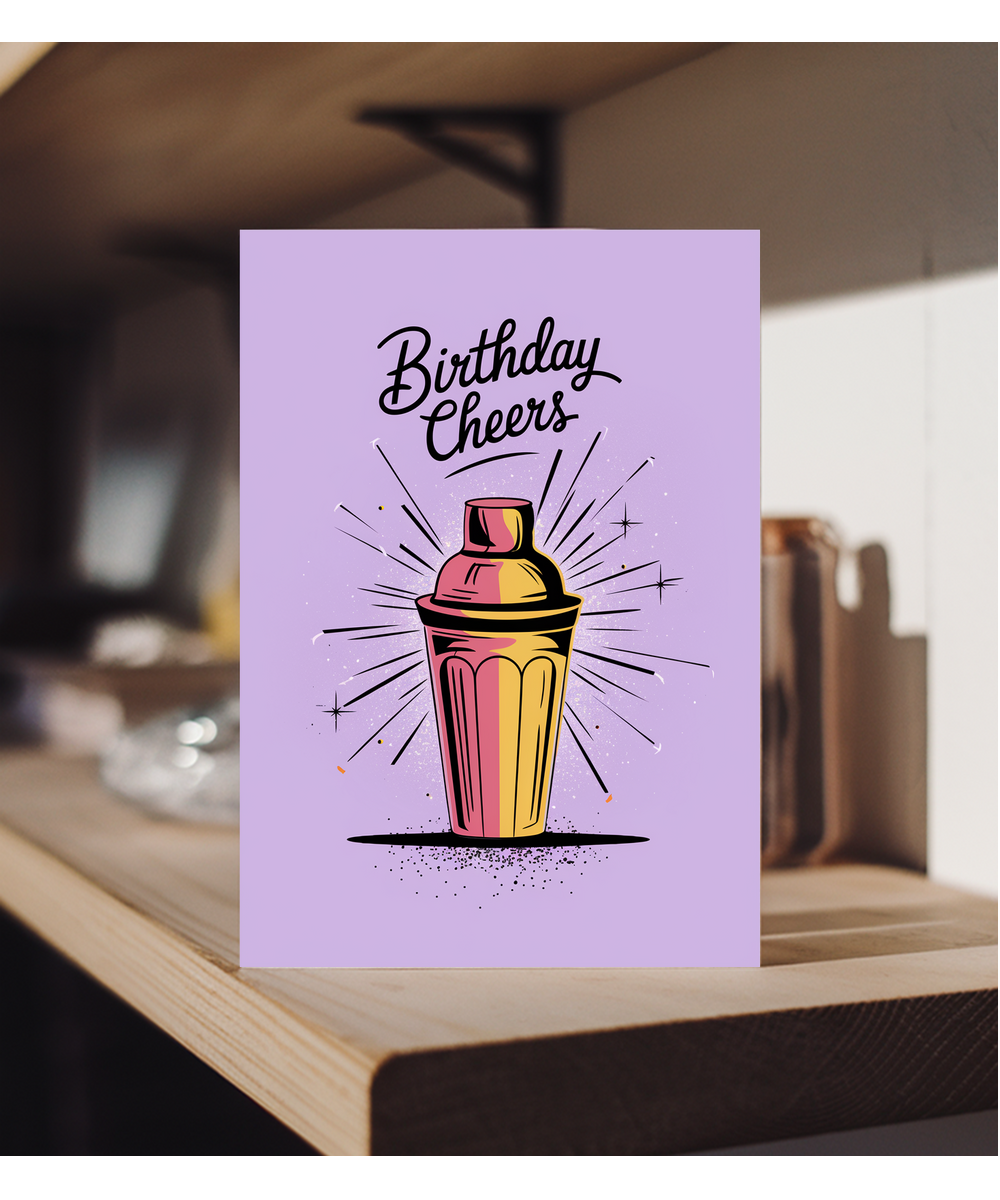 Birthday Cheers card for her cocktail shaker woman