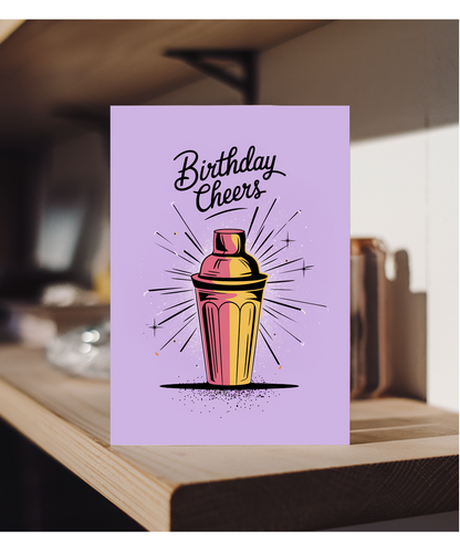 Birthday Cheers card for her cocktail shaker woman