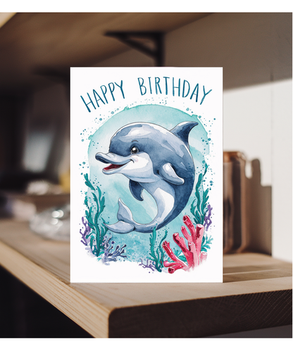 Happy Birthday cute dolphin watercolour
