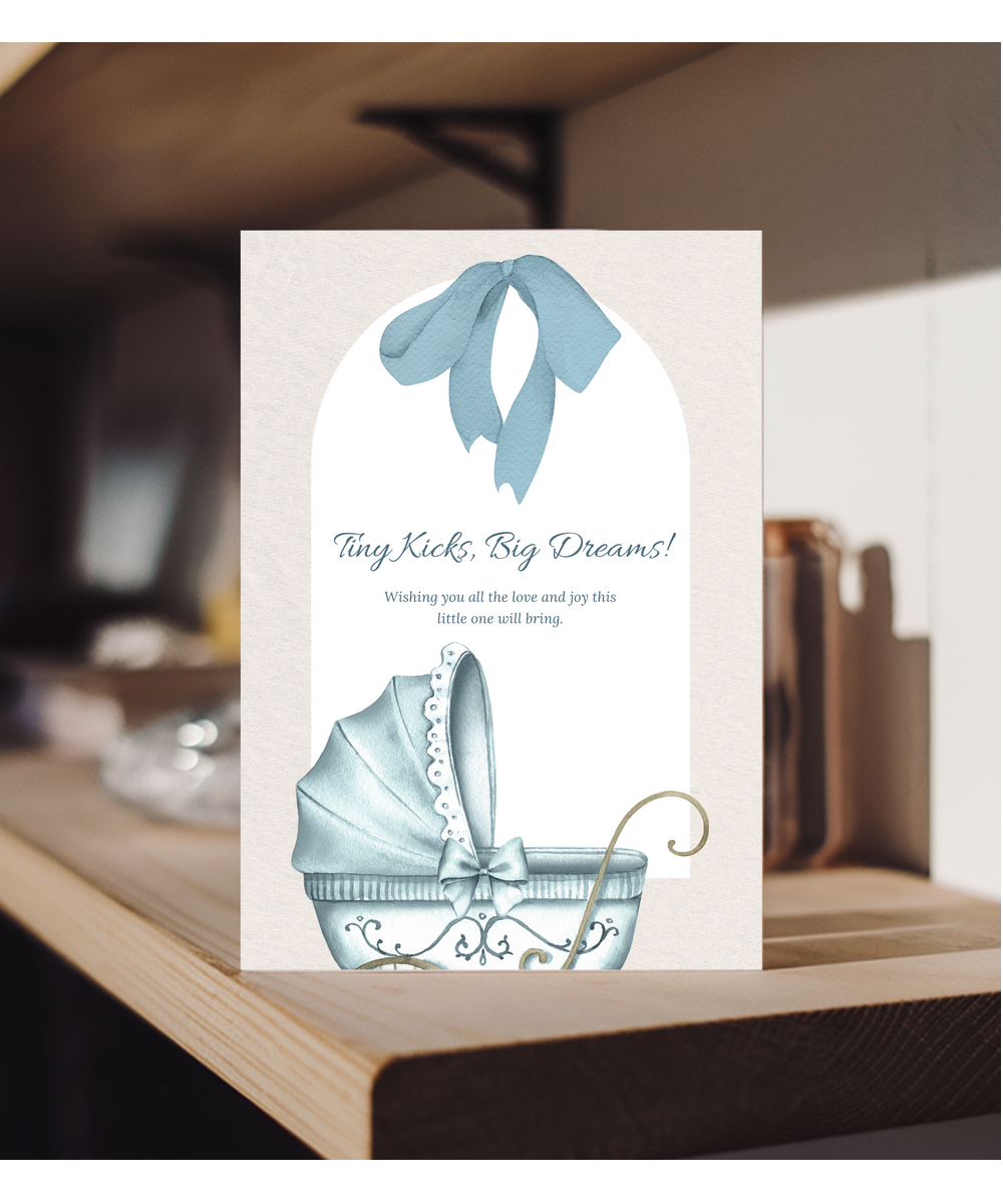 pregnancy card blue tiny kicks, big dreams