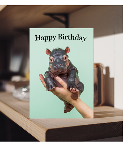 Birthday card Miniture Hippo cute funny