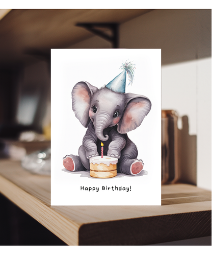 Baby Elephant Birthday Card Adorable Animal Watercolour Illustration