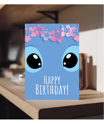 Happy Birthday Card with Big Blue Koala Eyes Ohana Tropical Trouble