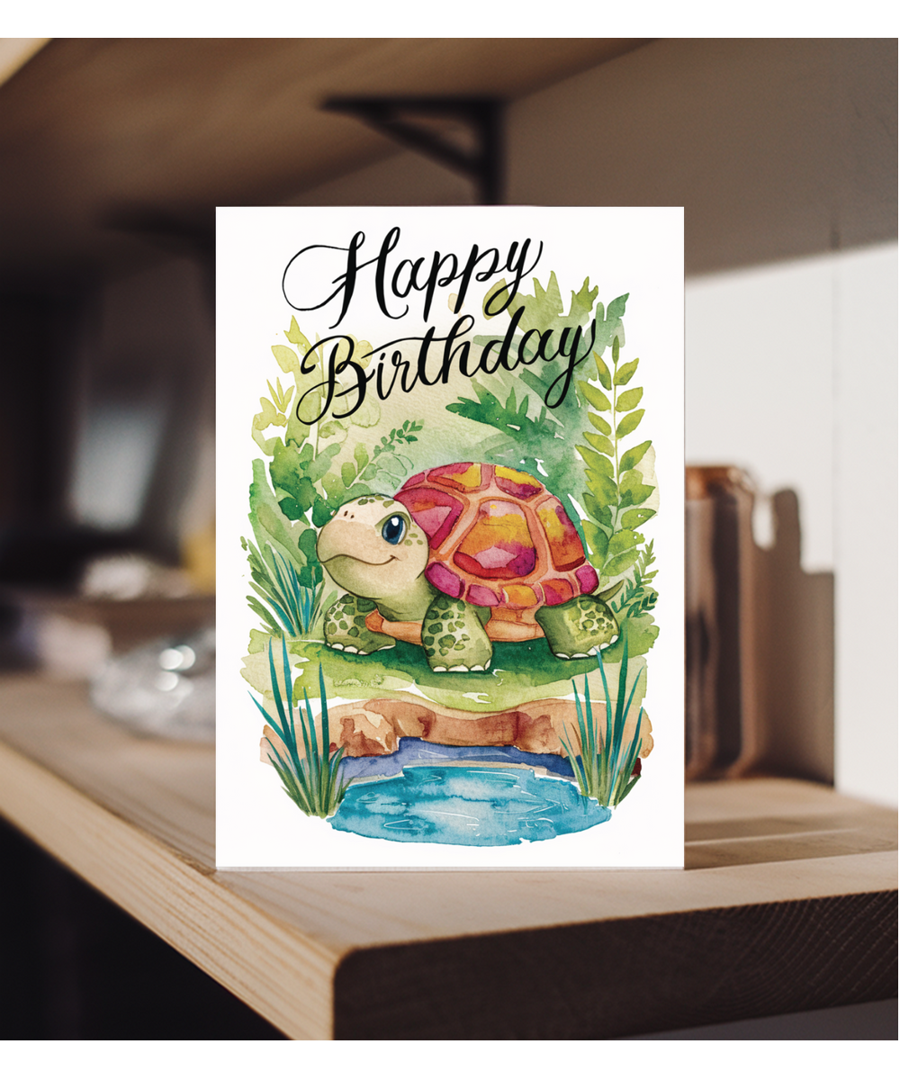 Happy Birthday cute turtle watercolour