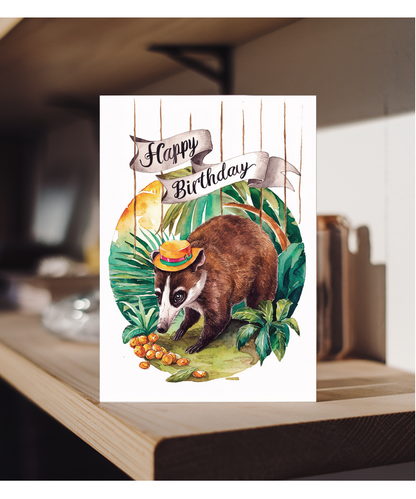 Happy Birthday cute coati watercolour