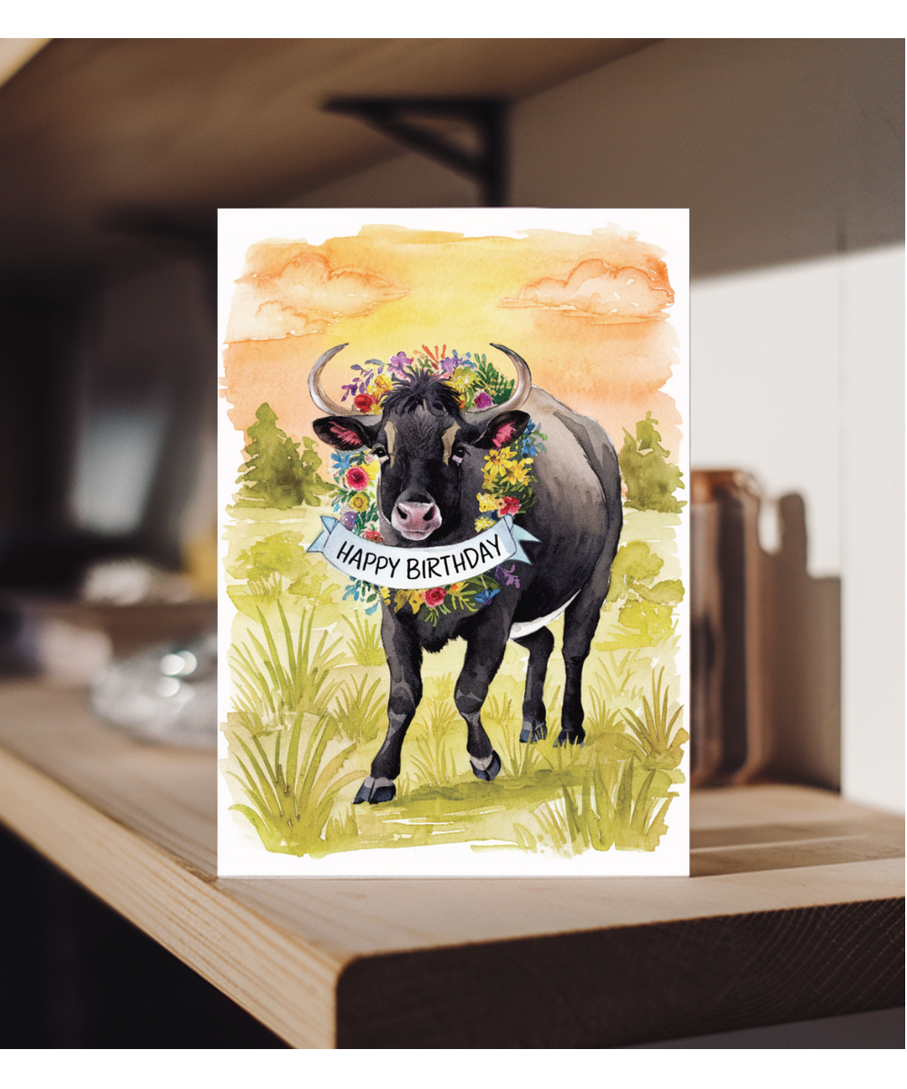 Happy Birthday cute zebu watercolour