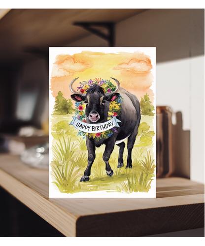Happy Birthday cute zebu watercolour