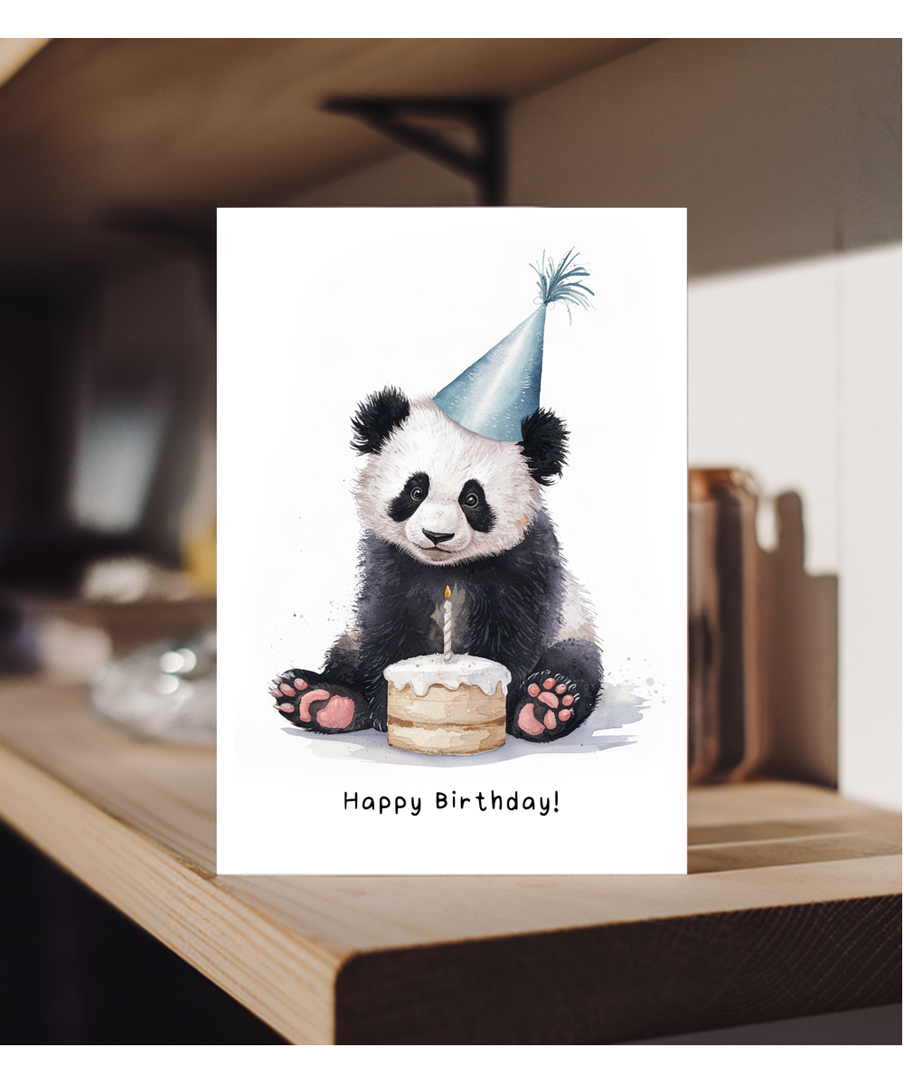 Baby Panda Bear Birthday Card Adorable Animal Watercolour Illustration