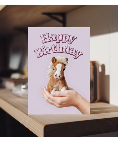 Happy Birthday Card mini Pony horse pink