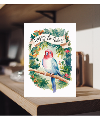 Happy Birthday cute lovebird watercolour
