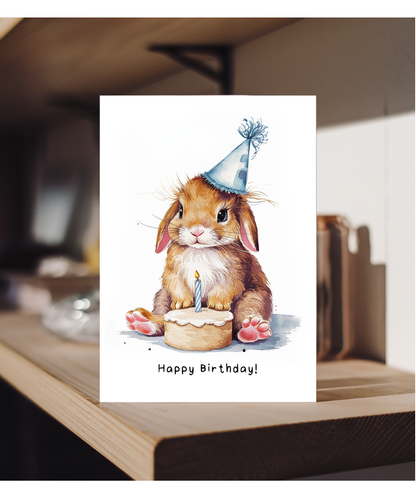 Baby Bunny Birthday Card Adorable Animal Watercolour Illustration