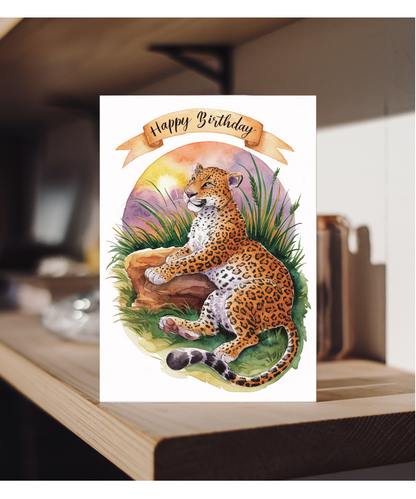 Happy Birthday cute leopard watercolour
