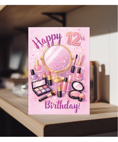 Glam Girl 12th Birthday Card for Makeup Lover Daughter or Niece