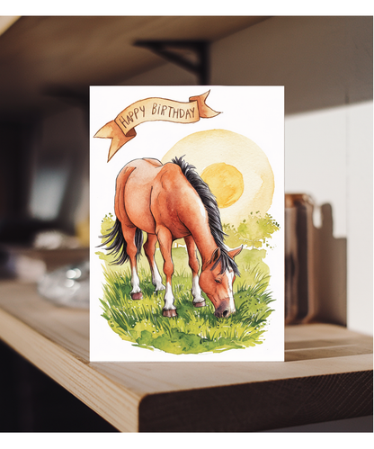 Happy Birthday cute horse watercolour