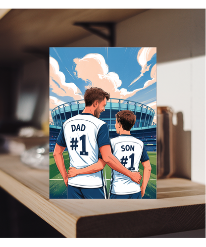 football white and blue number one dad and son
