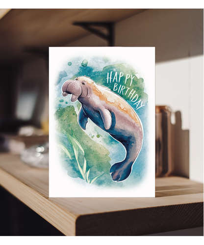 Happy Birthday cute dugong watercolour