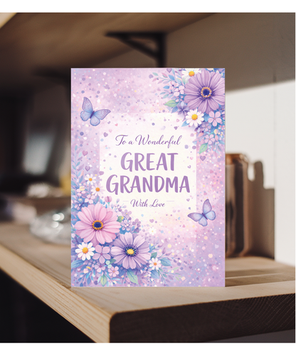 Grandma Birthday Card To a Wonderful Great Grandma With Love Violet Butterflies