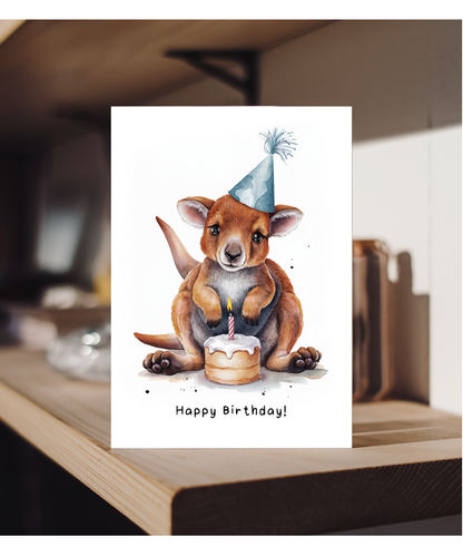 Baby Kangaroo Birthday Card Adorable Animal Watercolour Illustration