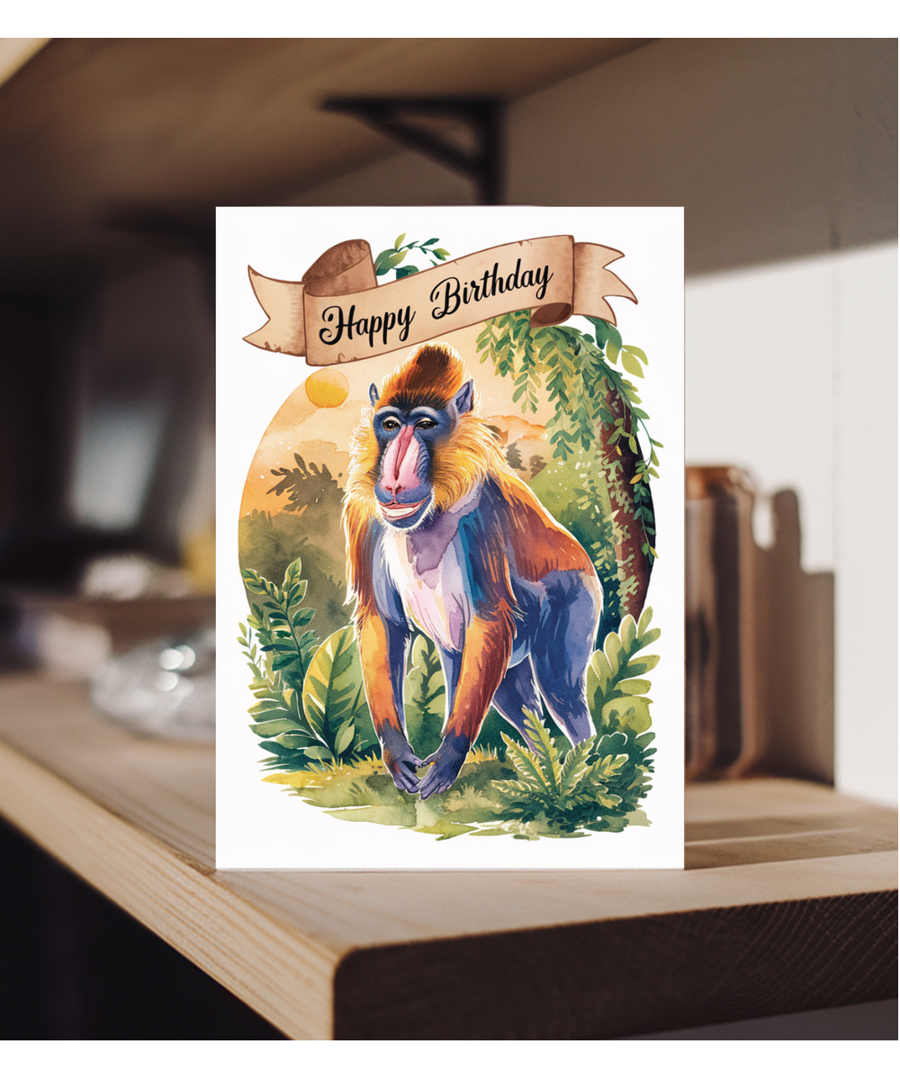 Happy Birthday cute mandrill watercolour