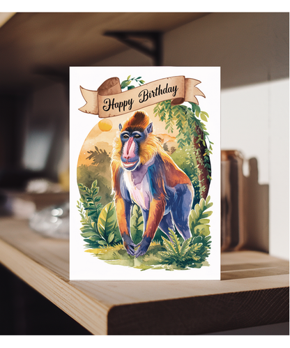 Happy Birthday cute mandrill watercolour