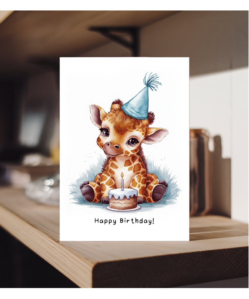 Baby Giraffe Birthday Card Adorable Animal Watercolour Illustration