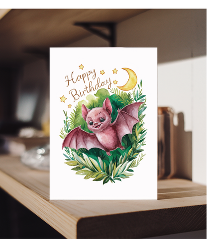 Happy Birthday cute bat watercolour