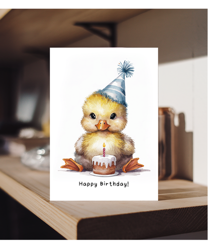 Baby Duck Birthday Card Adorable Animal Watercolour Illustration
