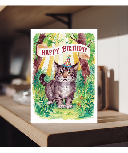 Happy Birthday cute wildcat watercolour